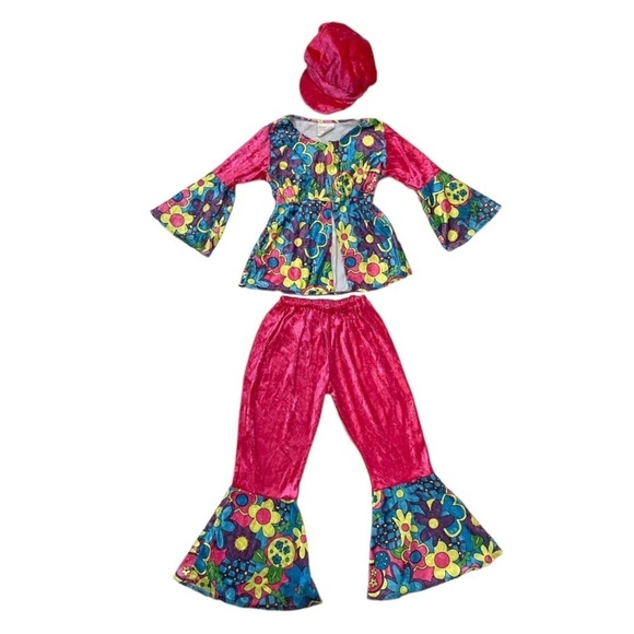 Kids Girls 1960’s Hippie Costume Flower Power Pink - Picture 1 of 6